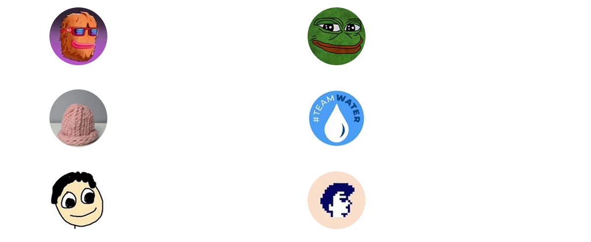 Crypto token collection featuring meme coins and popular tokens